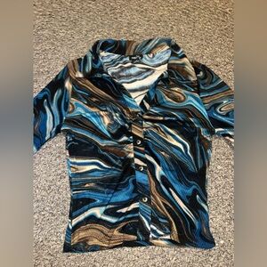 RUE 21 Marble Print cropped long sleeve shirt